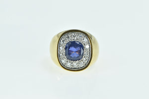 18K 3.00Ctw Sapphire Diamond Halo Squared Vintage Ring Yellow Gold