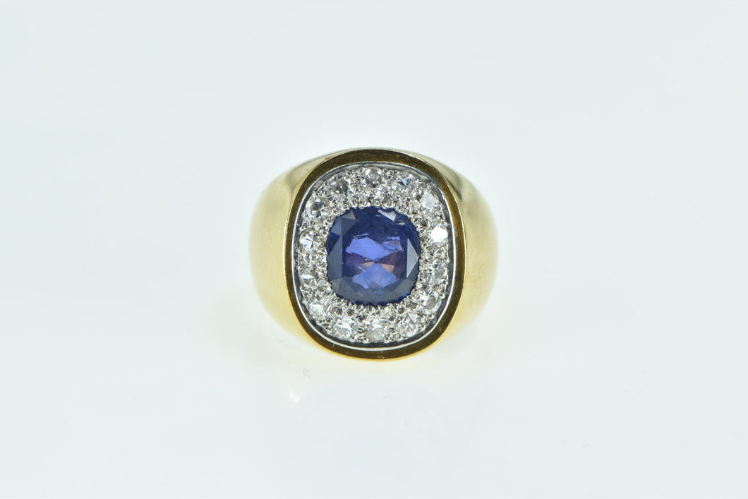 18K 3.00Ctw Sapphire Diamond Halo Squared Vintage Ring Yellow Gold