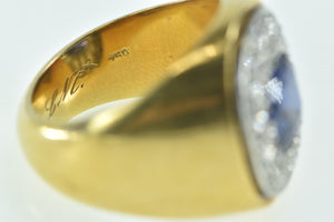 18K 3.00Ctw Sapphire Diamond Halo Squared Vintage Ring Yellow Gold