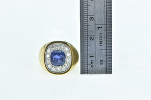 18K 3.00Ctw Sapphire Diamond Halo Squared Vintage Ring Yellow Gold