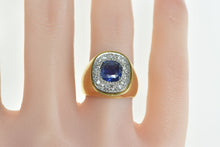 Load image into Gallery viewer, 18K 3.00Ctw Sapphire Diamond Halo Squared Vintage Ring Yellow Gold