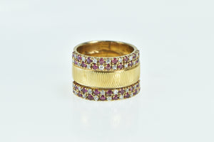 18K Krementz 0.96 Ctw Diamond Ruby Thick Band Ring Yellow Gold