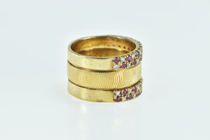 18K Krementz 0.96 Ctw Diamond Ruby Thick Band Ring Yellow Gold