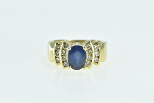 18K LeVian Oval Natural Sapphire Diamond Statement Ring Yellow Gold