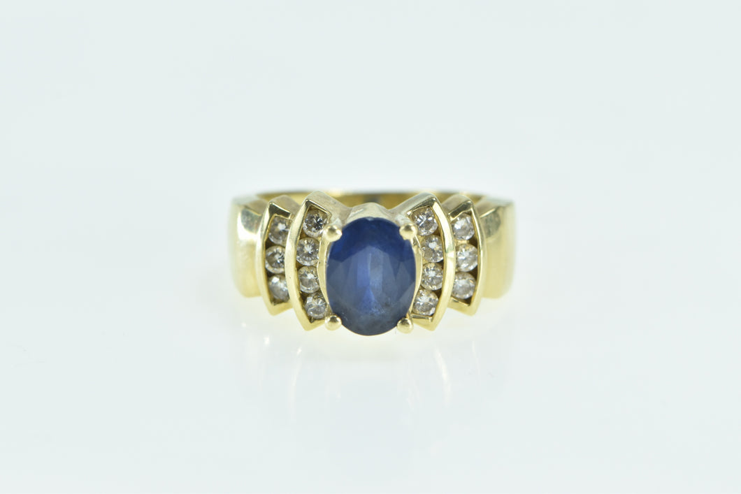 18K LeVian Oval Natural Sapphire Diamond Statement Ring Yellow Gold
