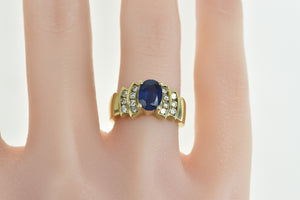 18K LeVian Oval Natural Sapphire Diamond Statement Ring Yellow Gold