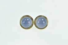 Load image into Gallery viewer, 18K Purple Moonstone Cabochon Round Vintage Stud Earrings Yellow Gold