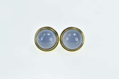 18K Purple Moonstone Cabochon Round Vintage Stud Earrings Yellow Gold