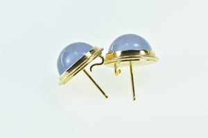 18K Purple Moonstone Cabochon Round Vintage Stud Earrings Yellow Gold