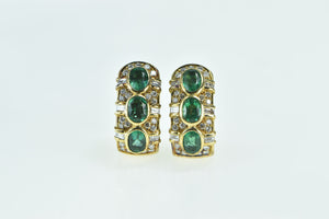 14K 4.60 Ctw Emerald Diamond Encrusted French Clip Earrings Yellow Gold