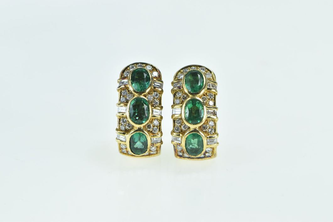 14K 4.60 Ctw Emerald Diamond Encrusted French Clip Earrings Yellow Gold