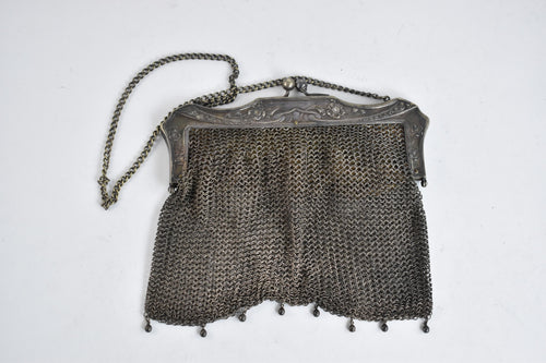 Sterling Silver German Art Nouveau Antique Mesh Chain Purse