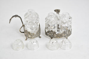 Sterling Silver Vintage Cut Crystal Salt & Pepper Shaker Set (6 pcs)