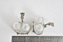 Load image into Gallery viewer, Sterling Silver Vintage Cut Crystal Salt &amp; Pepper Shaker Set (6 pcs)