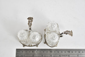 Sterling Silver Vintage Cut Crystal Salt & Pepper Shaker Set (6 pcs)