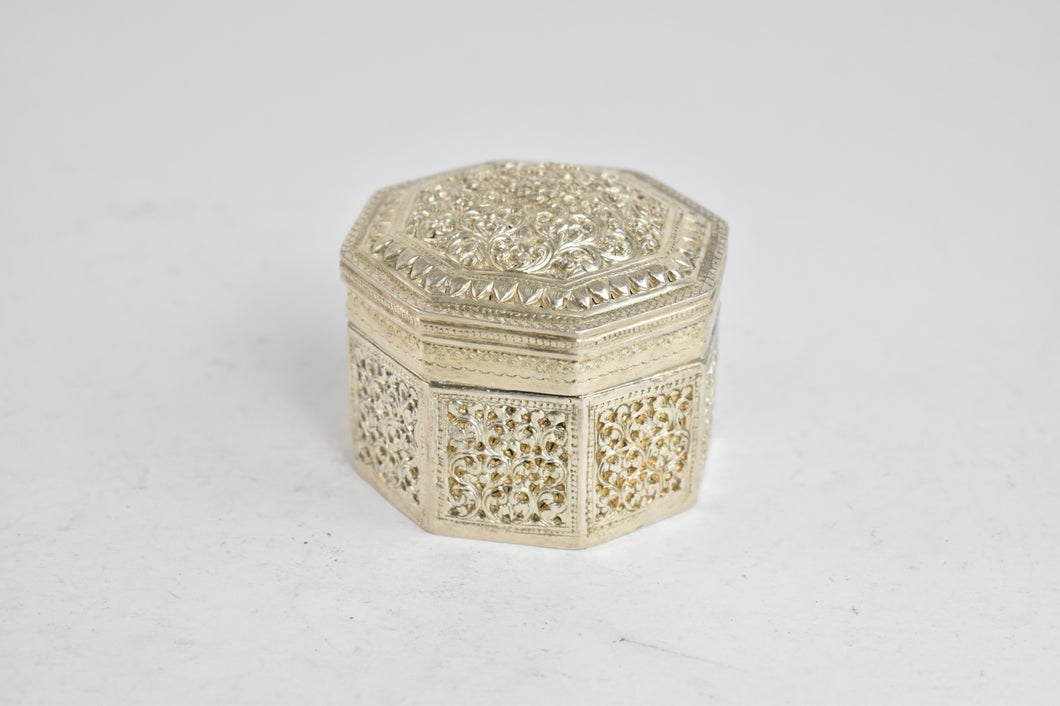 Sterling Silver Antique Burmese Betel Lidded Box Trinket