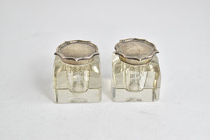 Sterling Silver Antique Hinged Lid Mandala Crystal Inkwell Set (2 pcs)