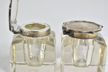 Load image into Gallery viewer, Sterling Silver Antique Hinged Lid Mandala Crystal Inkwell Set (2 pcs)