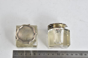 Sterling Silver Antique Hinged Lid Mandala Crystal Inkwell Set (2 pcs)