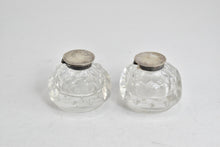 Load image into Gallery viewer, Sterling Silver 1862 Birmingham John Clemmens Crystal Inkwell Set (2 pcs)