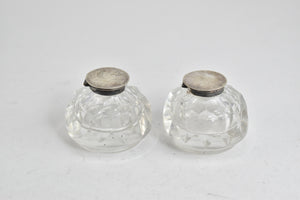 Sterling Silver 1862 Birmingham John Clemmens Crystal Inkwell Set (2 pcs)