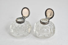 Load image into Gallery viewer, Sterling Silver 1862 Birmingham John Clemmens Crystal Inkwell Set (2 pcs)