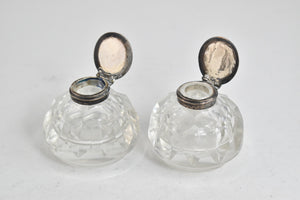 Sterling Silver 1862 Birmingham John Clemmens Crystal Inkwell Set (2 pcs)