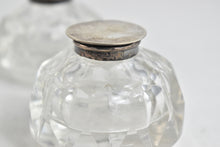 Load image into Gallery viewer, Sterling Silver 1862 Birmingham John Clemmens Crystal Inkwell Set (2 pcs)