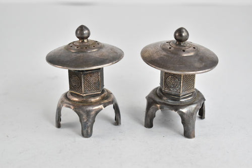 Sterling Silver Antique Salt Pepper Shakers Japanese Lantern Set (2 pcs)