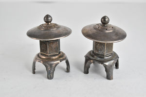 Sterling Silver Antique Salt Pepper Shakers Japanese Lantern Set (2 pcs)