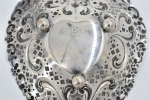 Sterling Silver Gorham 966 Filigree Footed Ball Heart Dish