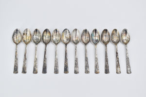 Sterling Silver K Uyeda Bamboo Motif Demitasse Spoon Set (12 pcs)