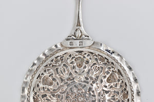 Sterling Silver Chinese Cast Filigree Nut Serving Spoon