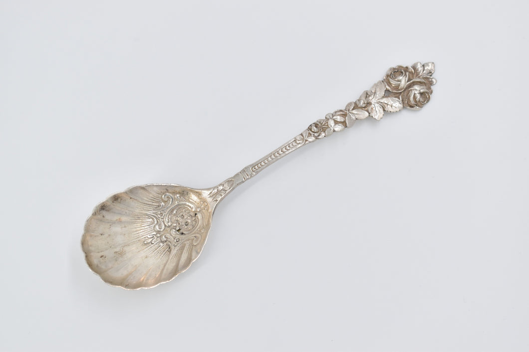 Sterling Silver German Rose Flower Scalloped Serving Spoon