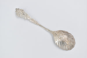 Sterling Silver German Rose Flower Scalloped Serving Spoon