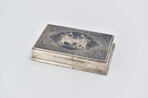 Sterling Silver Elaborate Siamese Elephant Battle Scene Wood Lined Box