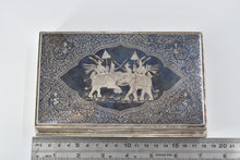 Load image into Gallery viewer, Sterling Silver Elaborate Siamese Elephant Battle Scene Wood Lined Box