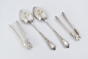 Silver Plated 1870's J Sherwood & Sons Nut Cracker & Spoon Set (4 pcs)