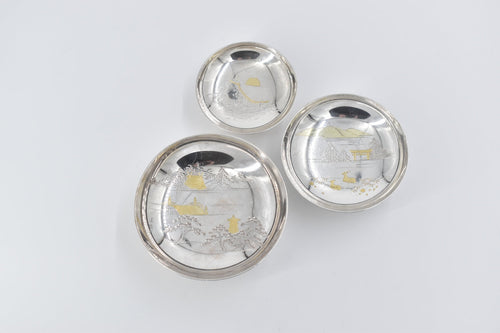 Sterling Silver Japanese Ceremonial Sake Cups Sakazuki (3 pcs)