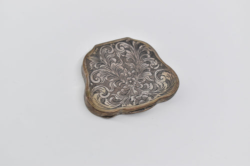 Sterling Silver Antique Italian Scroll Engraved Mirror Compact Powder Case