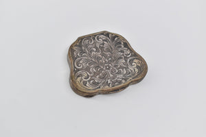 Sterling Silver Antique Italian Scroll Engraved Mirror Compact Powder Case