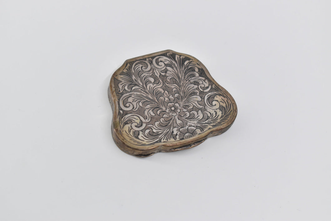 Sterling Silver Antique Italian Scroll Engraved Mirror Compact Powder Case