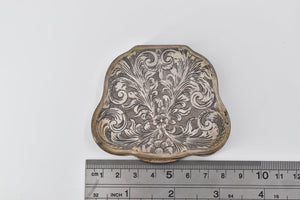 Sterling Silver Antique Italian Scroll Engraved Mirror Compact Powder Case