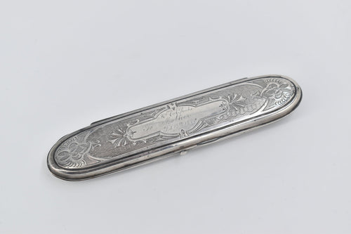 Sterling Silver 1870's Engraved Ornate Oval Cigar Case