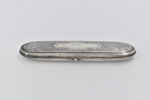 Sterling Silver 1870's Engraved Ornate Oval Cigar Case