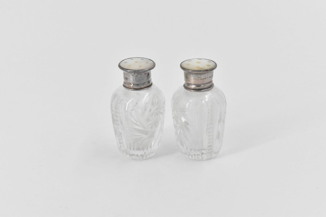 Sterling Silver Mother of Pearl Cut Crystal Salt & Pepper Shaker (2 pcs)