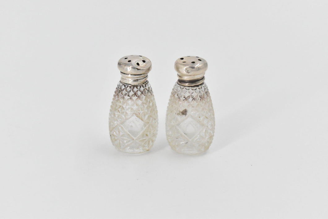 Sterling Silver Antique Cut Crystal Salt & Pepper Shaker Set (2 pcs)