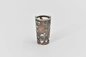 Sterling Silver Mexican Rose Engraved Floral Filigree Shot Glass