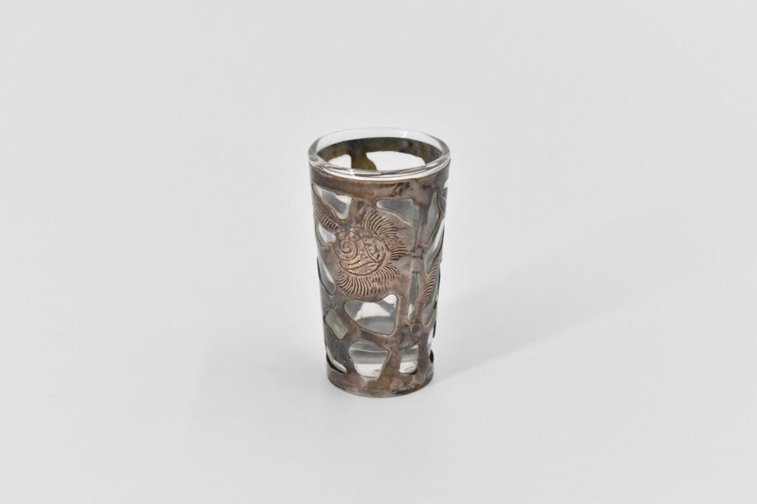Sterling Silver Mexican Rose Engraved Floral Filigree Shot Glass