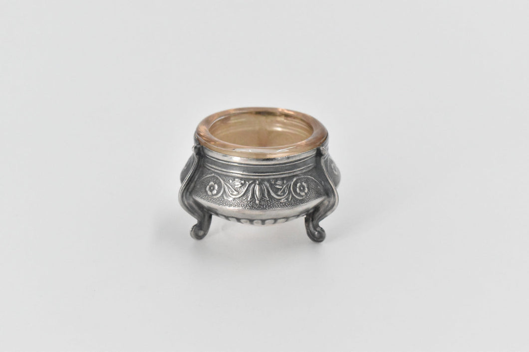 Sterling Silver Ornate Antique Scroll Embossed Salt Cellar